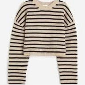 H&M Tan & Black Striped Cropped Knit Sweater – XS
